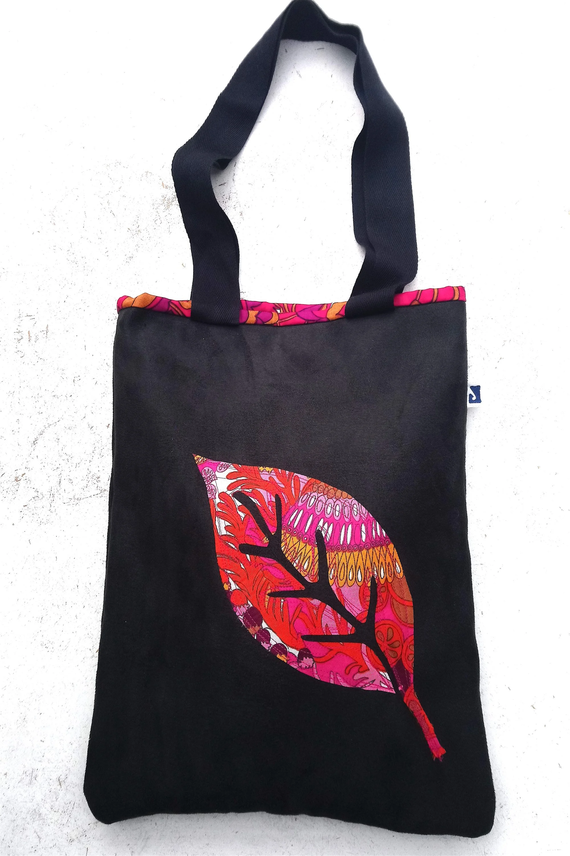 319015 Black faux suede tote raw edge applique.JPG