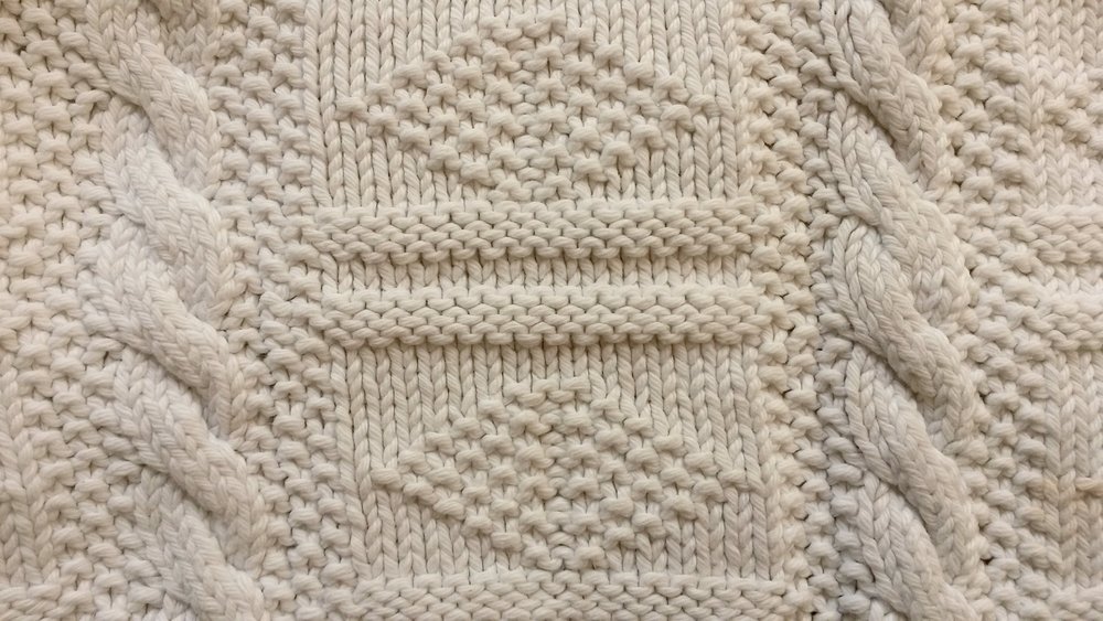 Close up of cotton aran jumper.jpeg