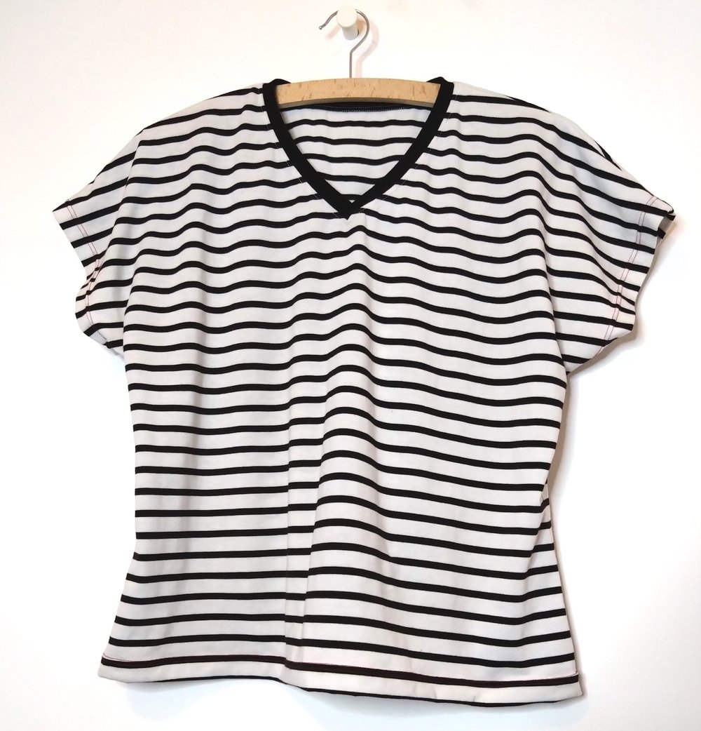 Striped T from draft your own tunic pattern.JPG