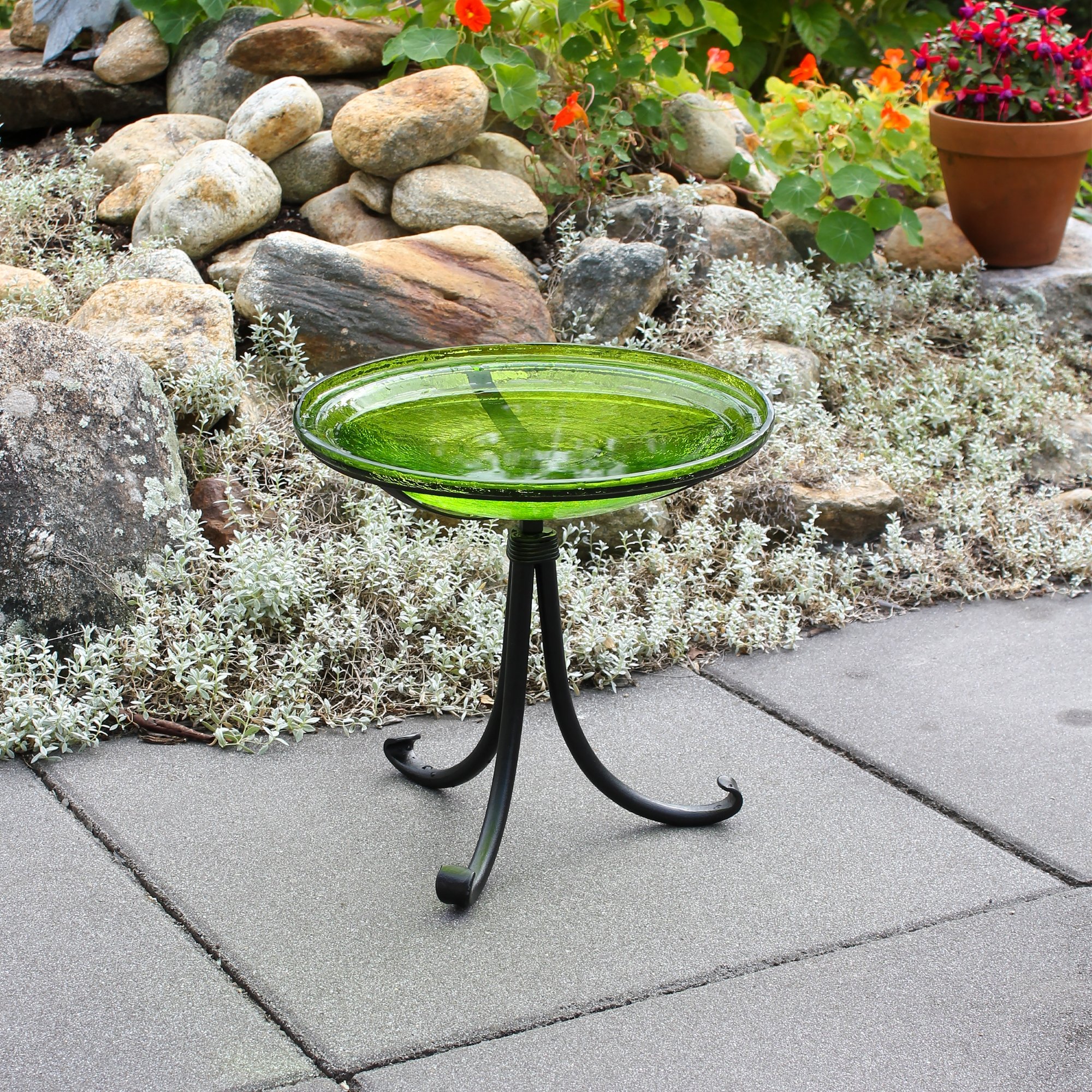 14-in. Crackle Glass Bowls & Tripod Stand