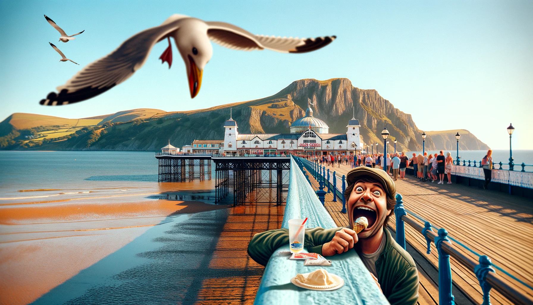 DALL·E 2024-01-08 19.06.14 - An image capturing Llandudno Pier in North Wales, with the famous Great Orme visible in the background. The composition focuses on the scenic pier ext.png