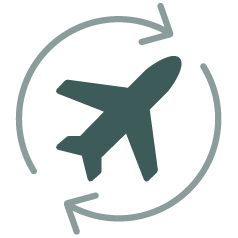 Icon of an airplane with circular arrows around it