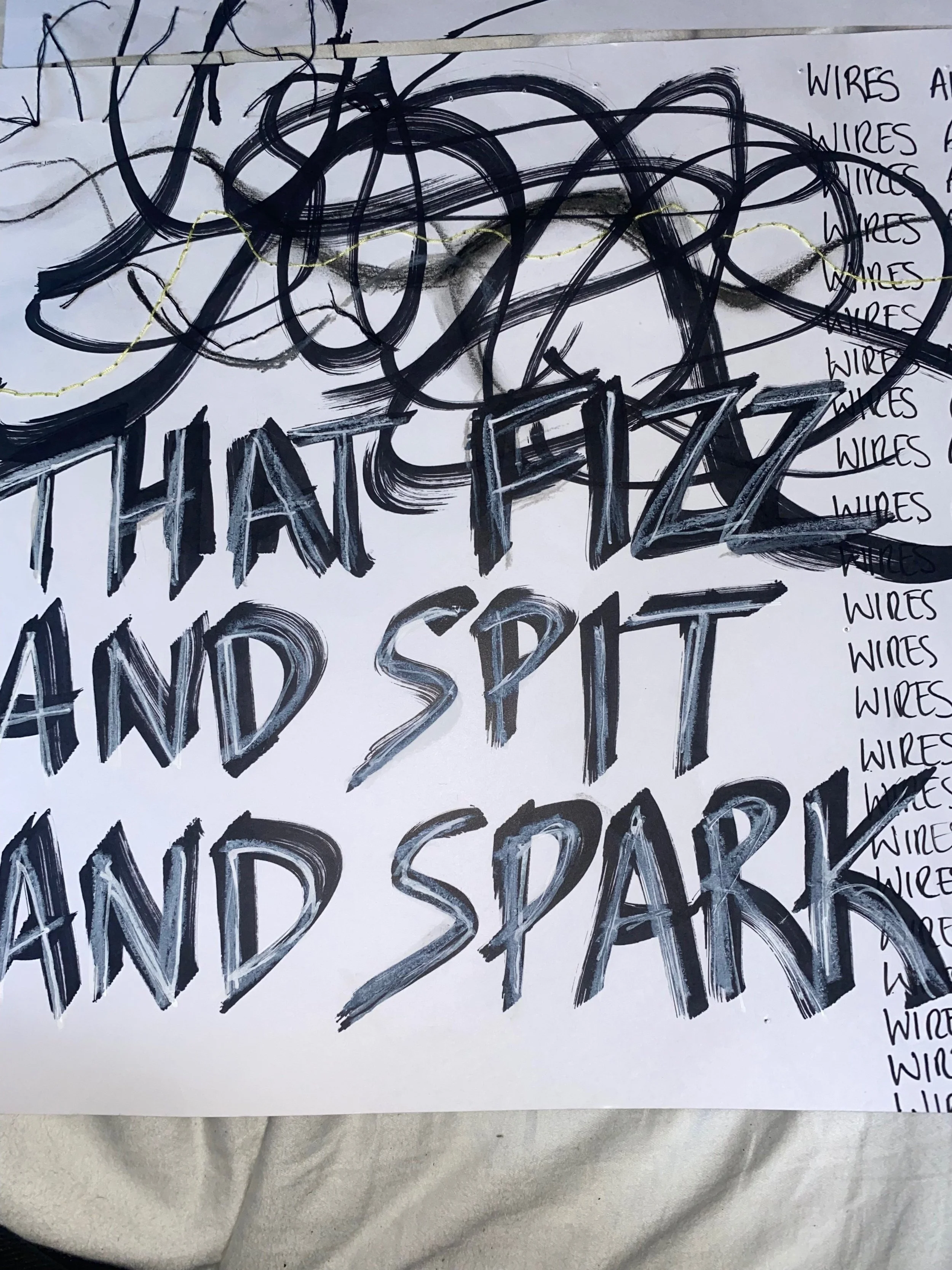 Oil pastel/marker pens/thread