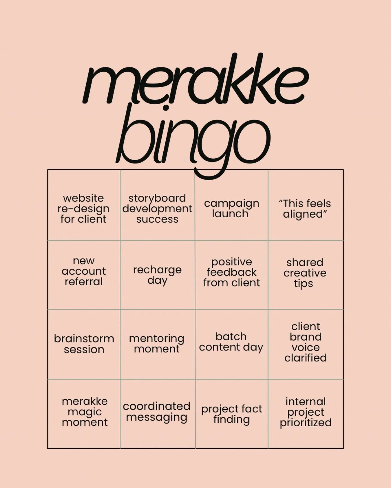Introducing our 2026 Bingo card.
Creative chaos, smart strategy, and at least one &ldquo;merakke magic&rdquo; moment incoming.

Some goals. Some guesses. Some things we know are coming.
👉 Which square do you think gets marked first?

#merakke #2026P