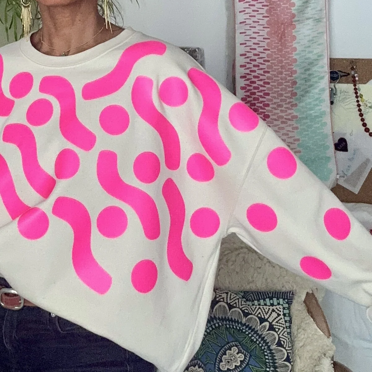 006 - Pink neon on cream sweatshirt - Women’s fit