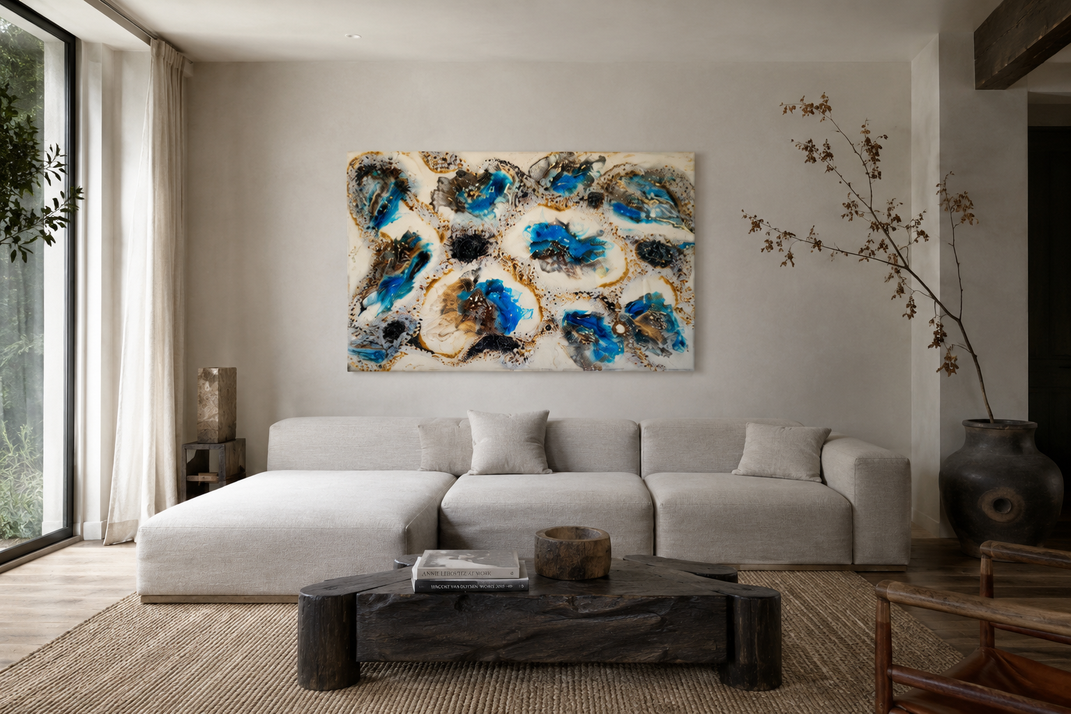 Cornflowers displayed in a contemporary interior, showing the scale and texture of the original artwork.
