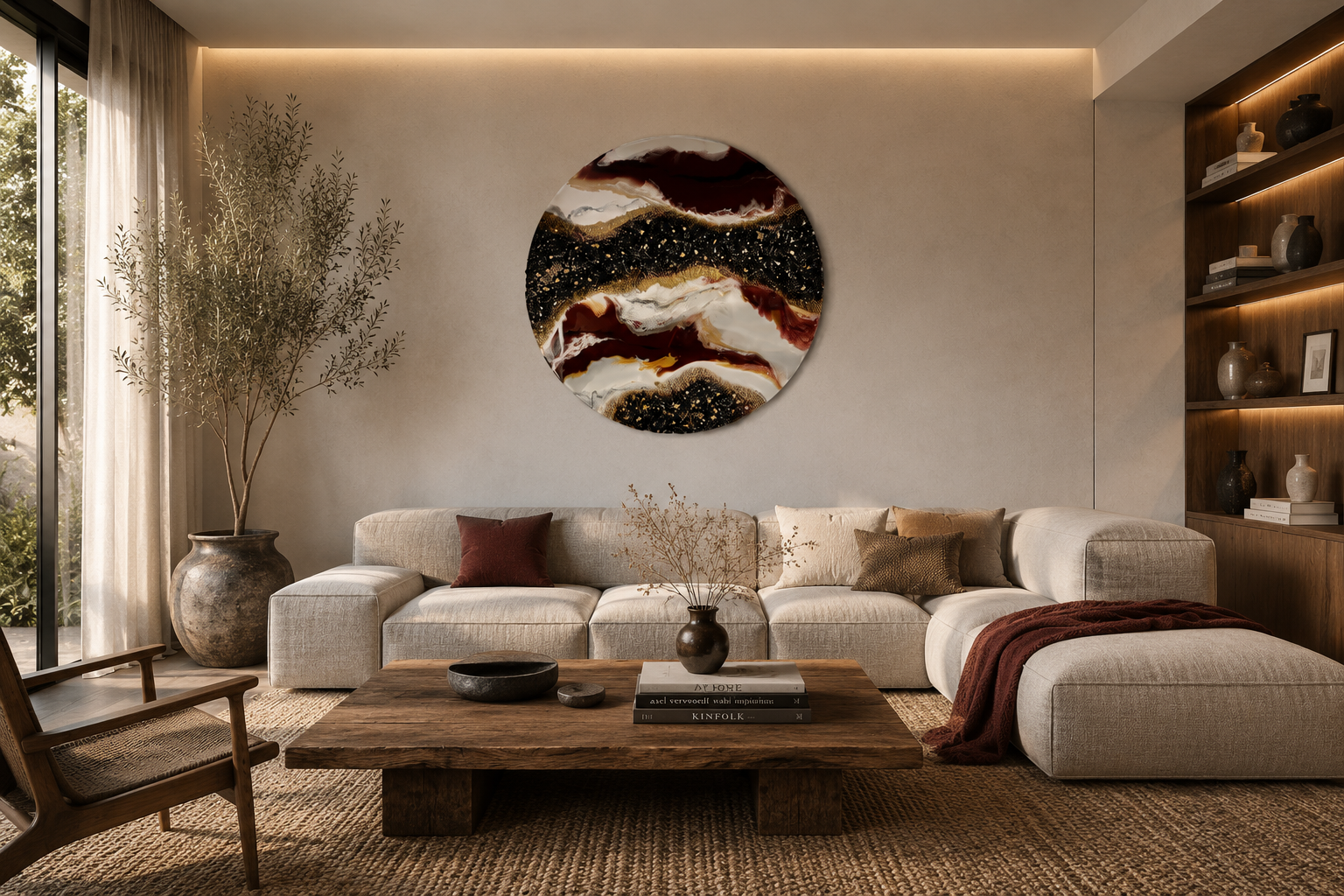 Cappuccino displayed in a contemporary interior, showing the scale and texture of the original artwork.