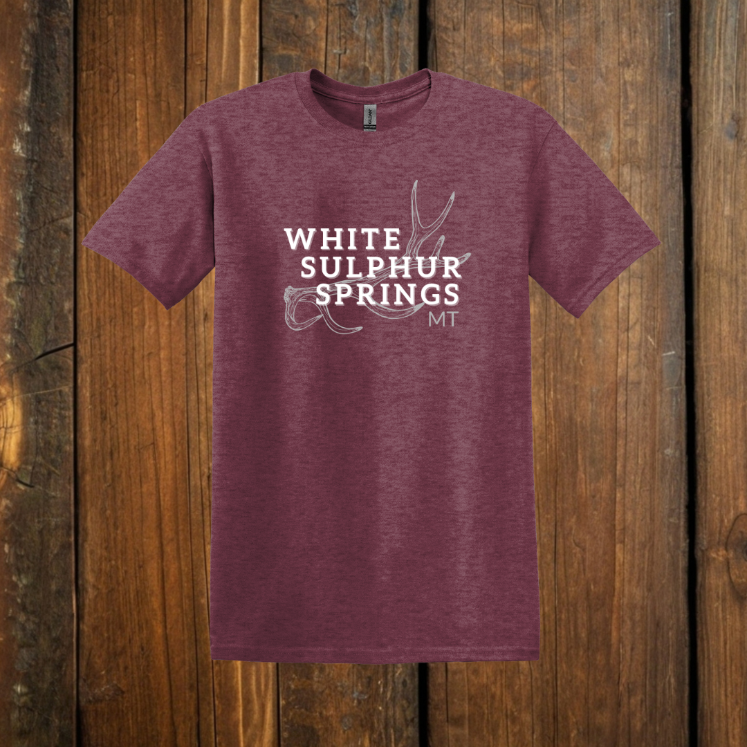 white sulphur springs elk shed t-shirt maroon