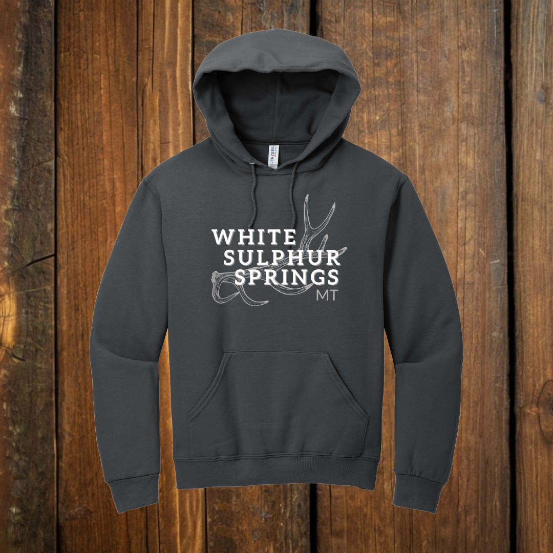 White Sulphur Springs Montana Antler Shed Hoodie Dark Gray