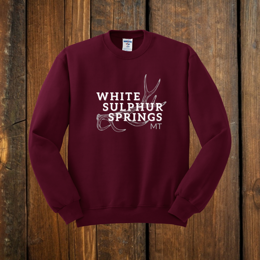white sulphur springs montana antler shed sweatshirt maroon