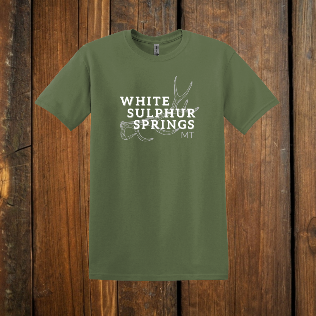 white sulphur springs elk shed tshirt green