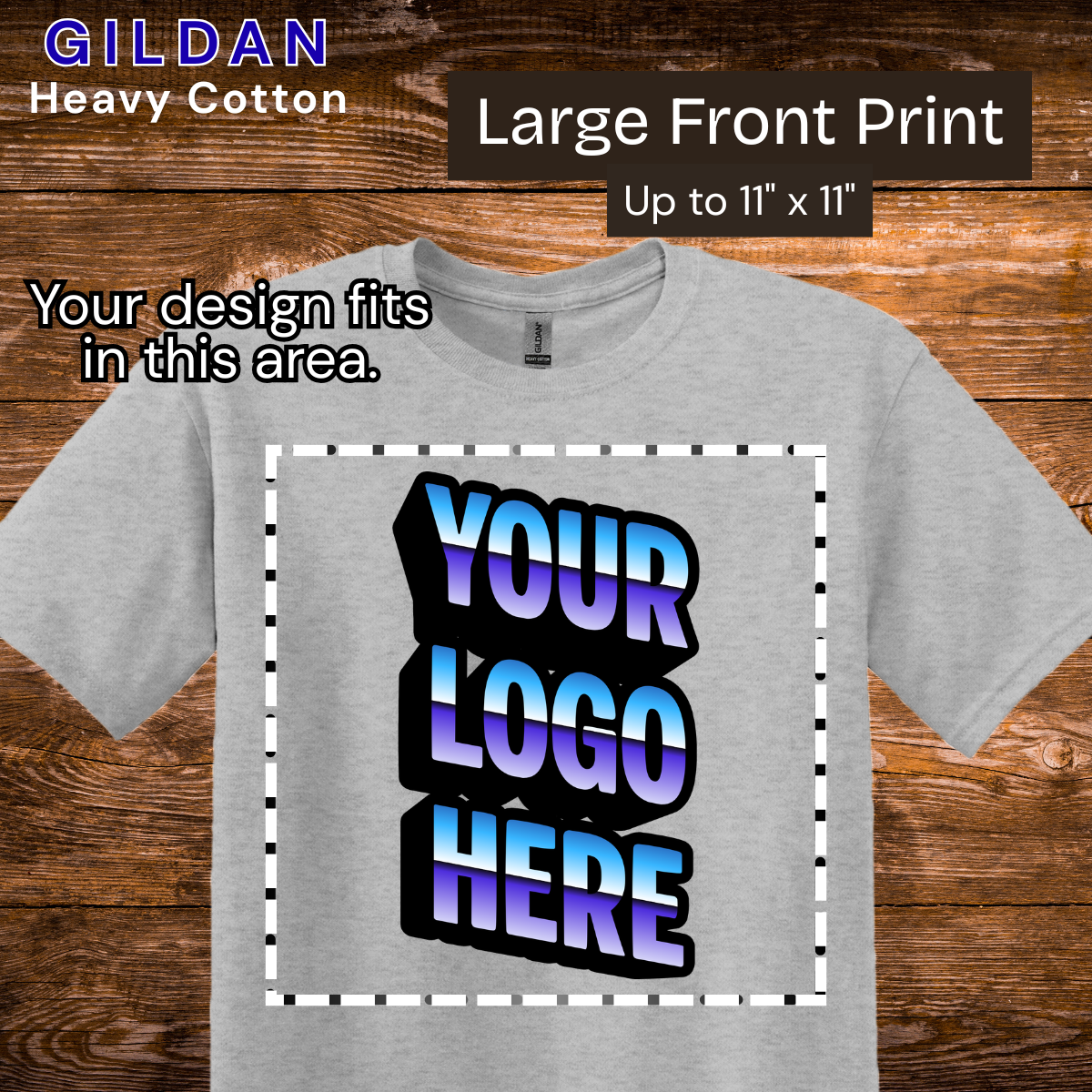Custom Gildan Heavy Cotton T-Shirts (Large Print - Up to 11″ × 11″)