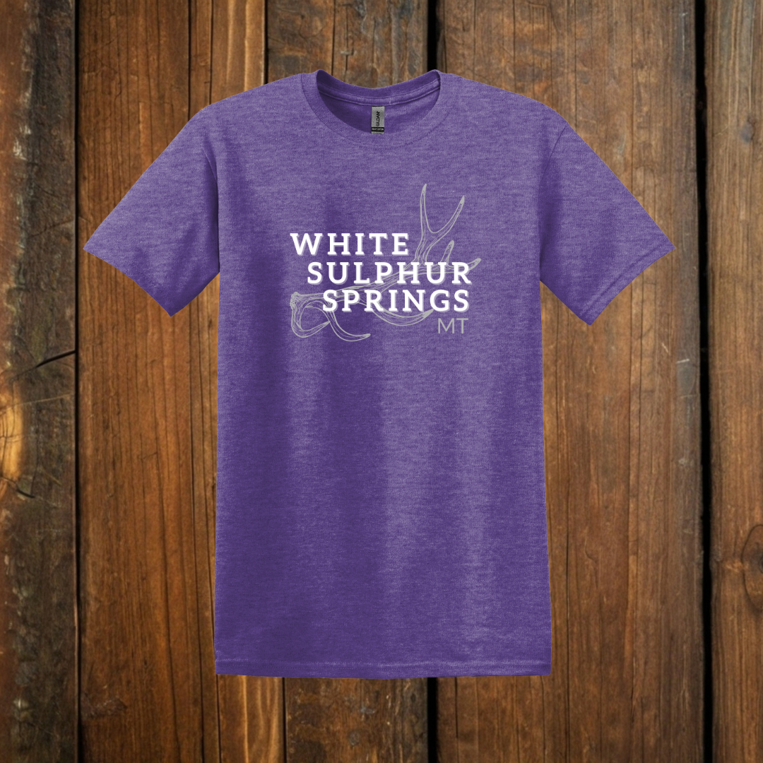 white sulphur springs elk shed t-shirt heather purple