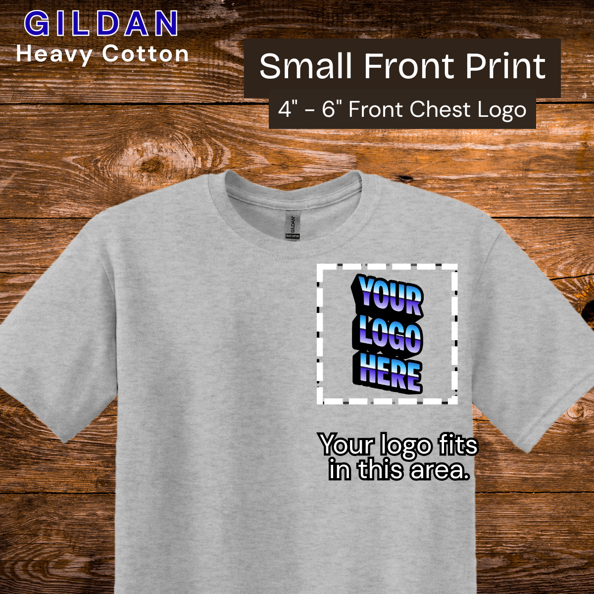 Custom Gildan Heavy Cotton T-Shirts (Small Print - Up to 6″ × 6″)