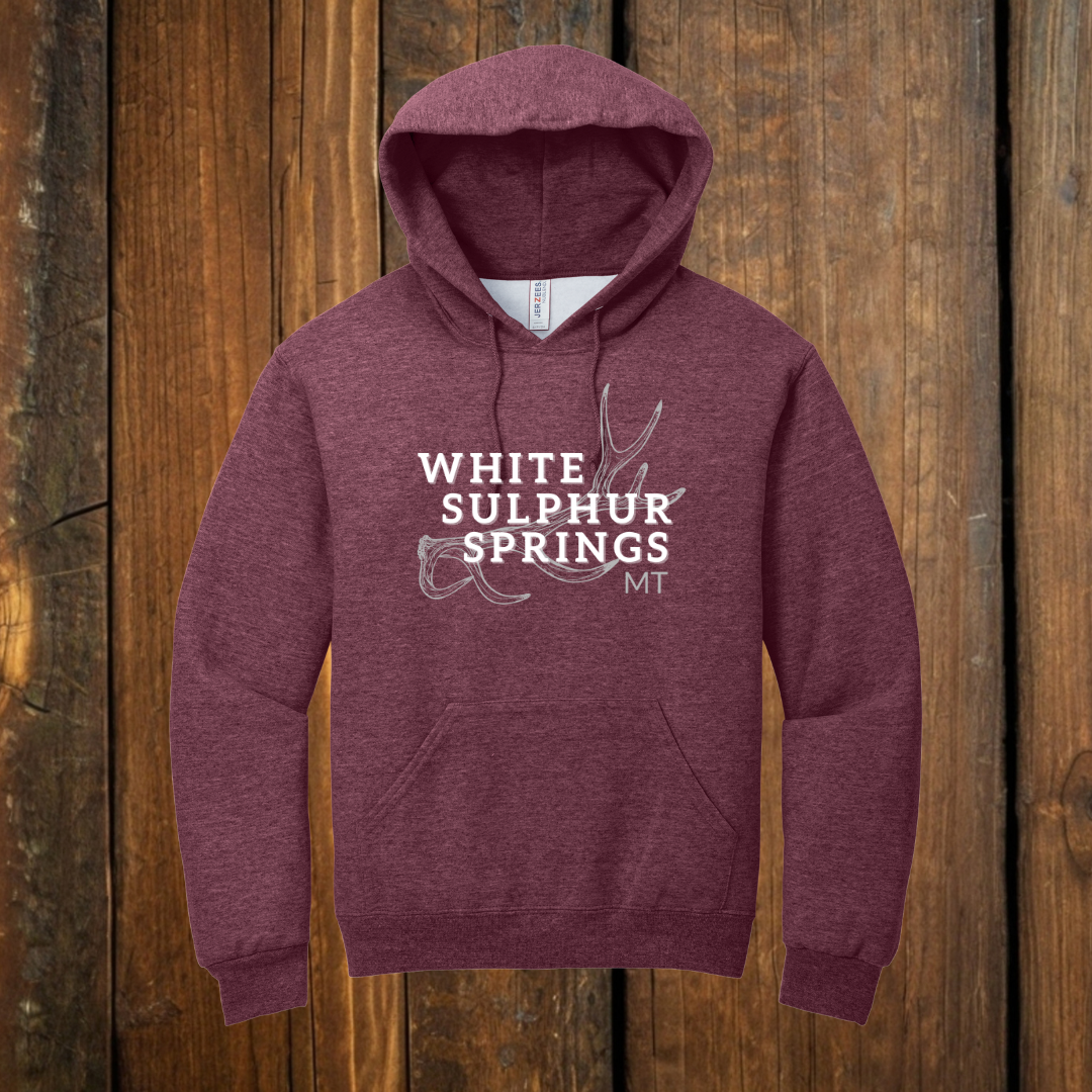 White Sulphur Springs Montana Antler Shed Hoodie Vintage Maroon