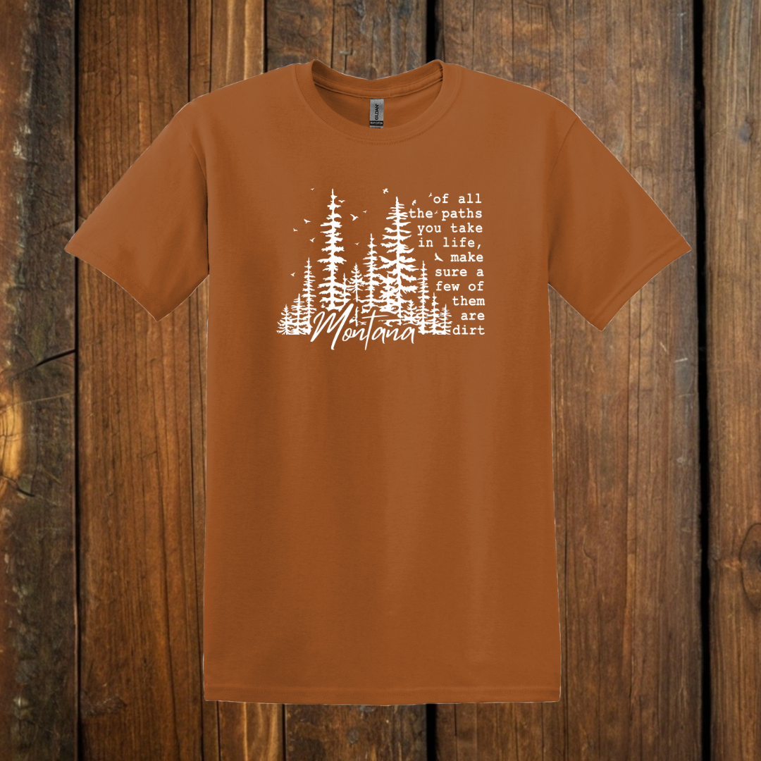 montana dirt roads t-shirt copper