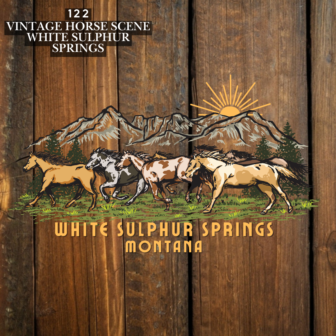 Vintage wildhorses running white sulphur springs montana design