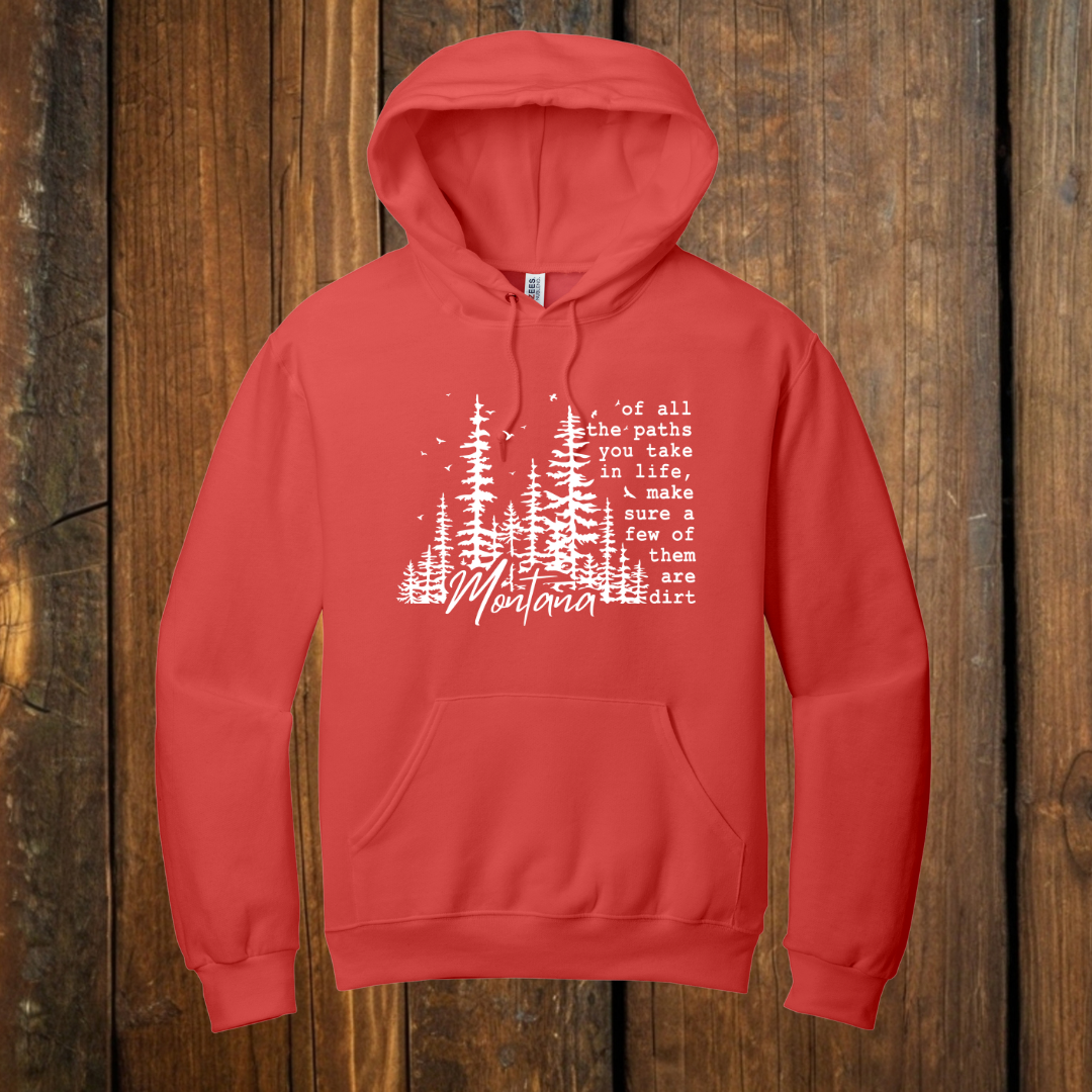Montana Dirt Roads (white Print) sunset coral hoodie