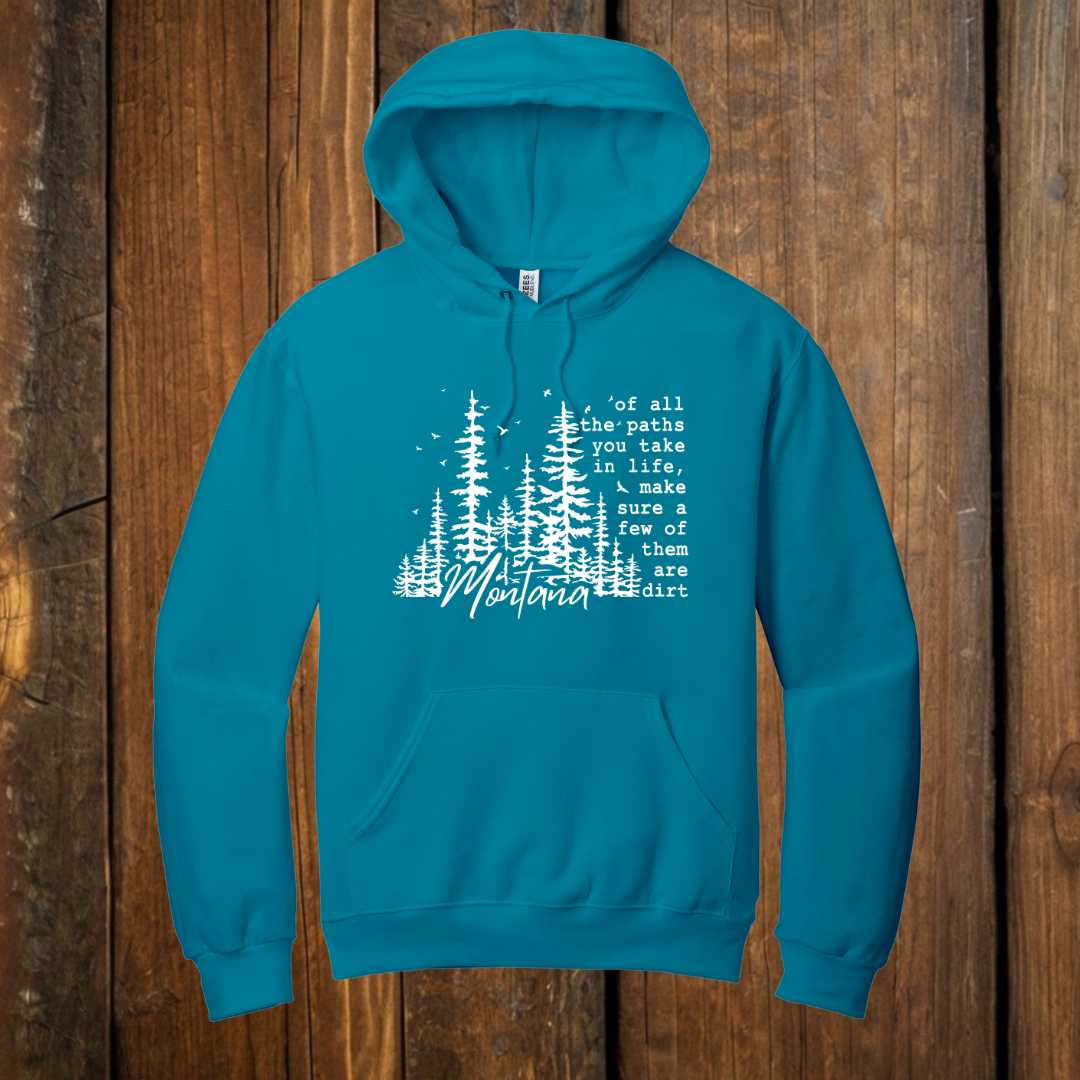 Montana Dirt Roads (white Print) Tropical Blue Hoodie