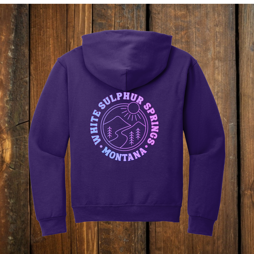 purple hoodie with gradient white sulphur springs design