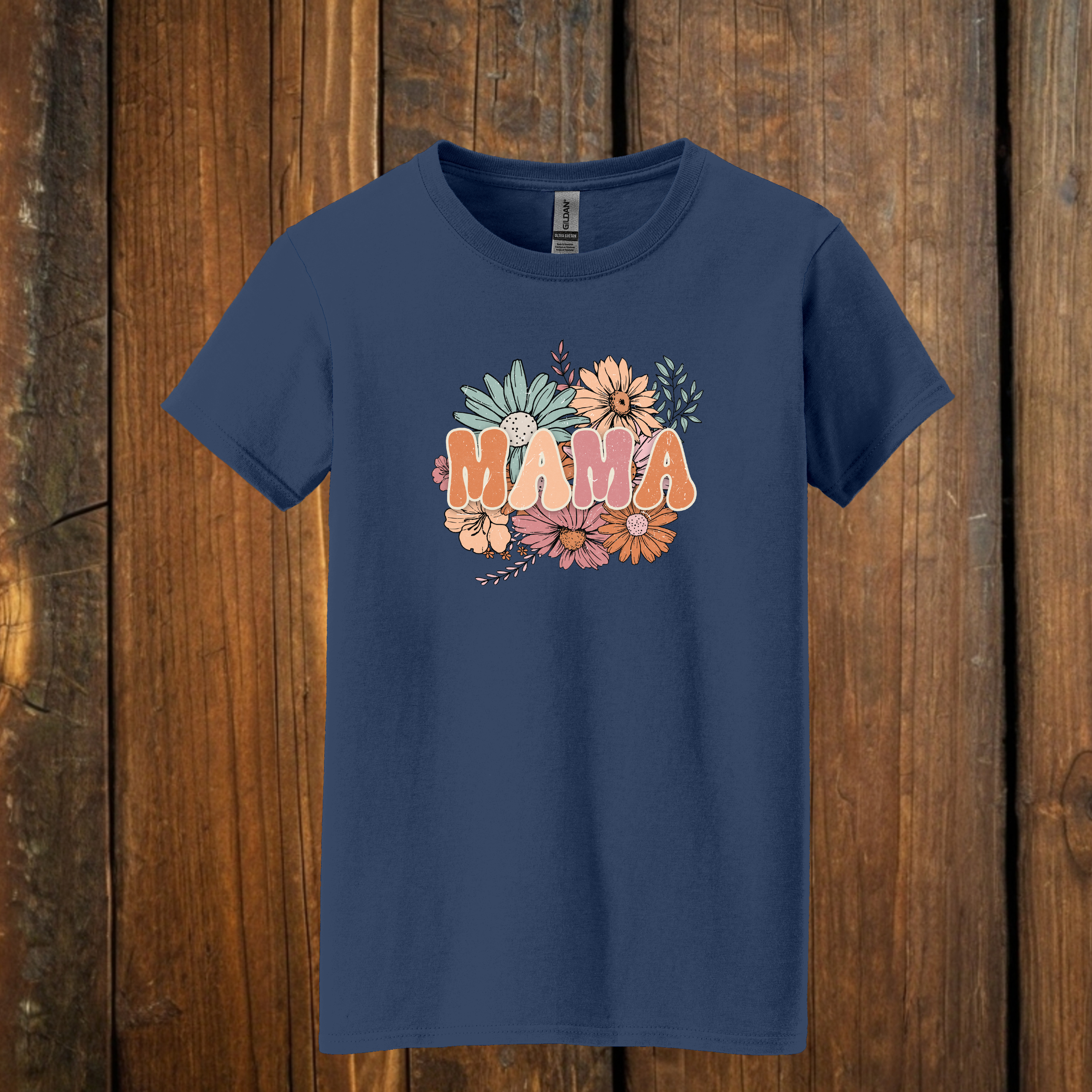 retro mama pastel bouquet t-shirt - solid navy