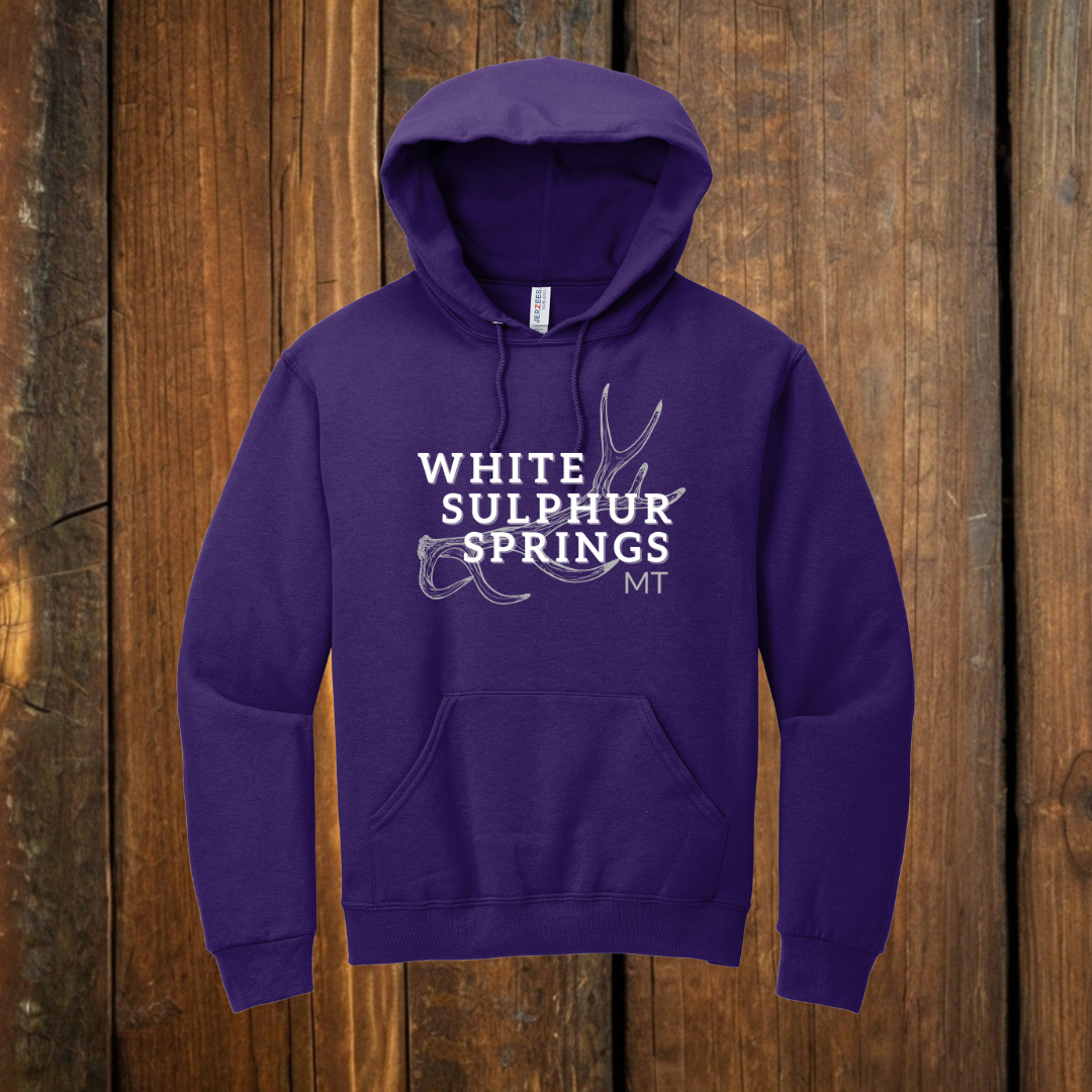 White Sulphur Springs Montana Antler Shed Hoodie Deep Purple