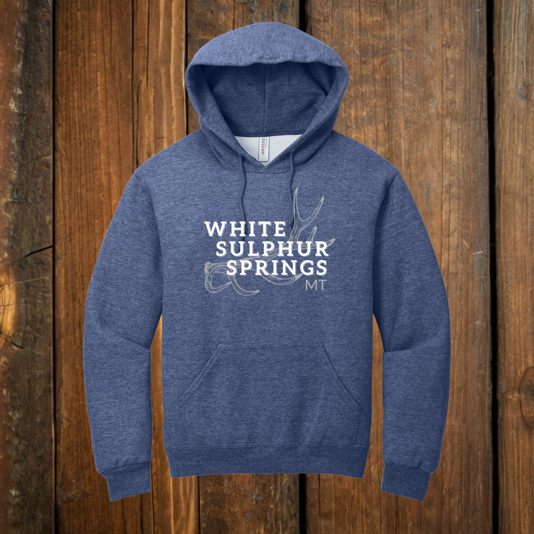 White Sulphur Springs Montana Antler Shed Hoodie Vintage Navy