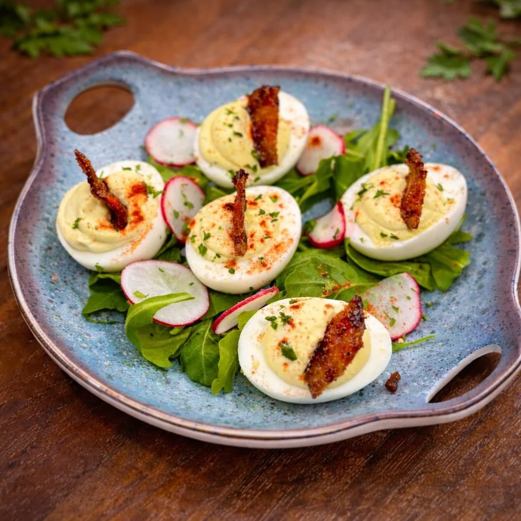 Can we bring these deviled eggs back? 👀
Sweet &amp; smoky candied bacon + truffle deviled eggs&hellip; that combo was perfection.
Should we add them to the lineup again? Let us know &darr;

@theflavors 
#WisteriaBoston #HotelDining #BostonEats #Brun