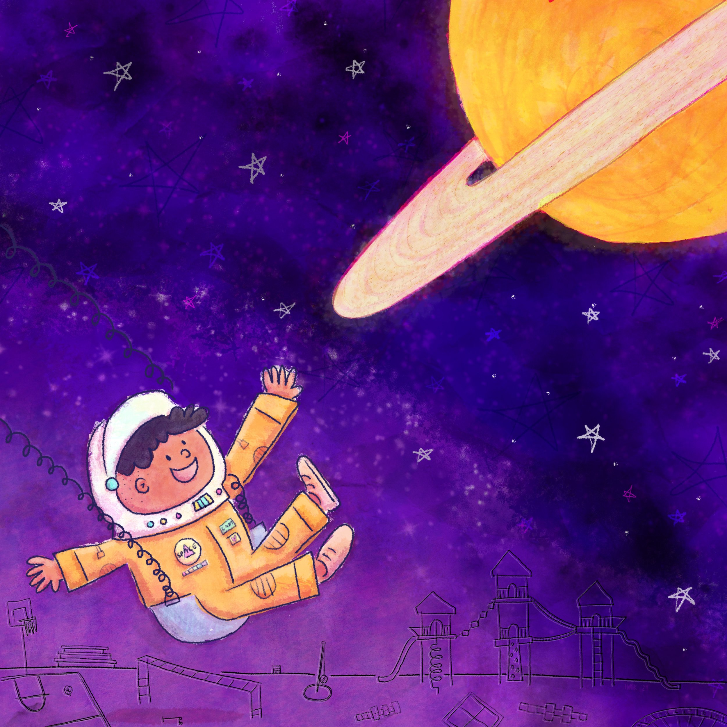 Rocket Kid 10x10 Print