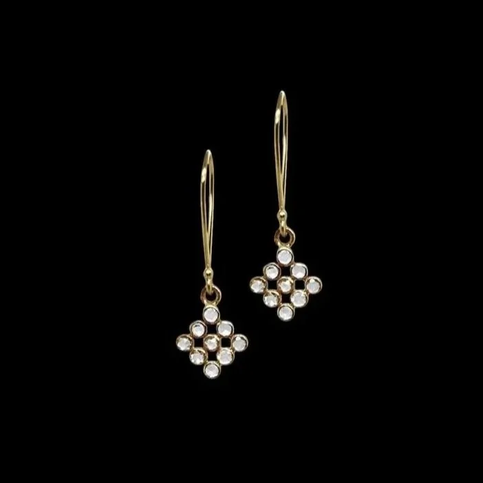 hand-fabricated 18K yellow gold and diamond earrings