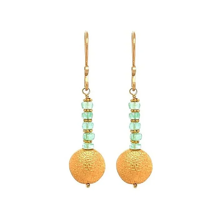 18K lentil bead hand-fabricated emerald yellow gold earrings