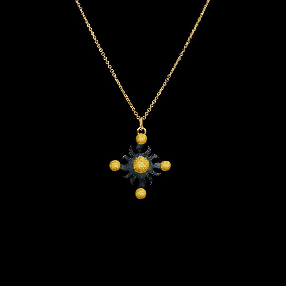 artisan pendant sun spot solar flare 18K gold textured necklace