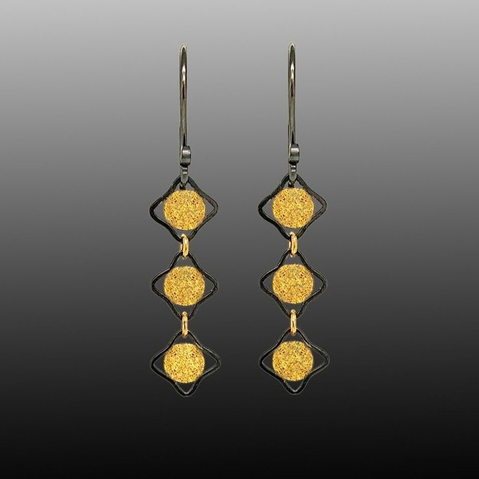 artisan linear textured 18K gold sunspot earrings with recycled silver
