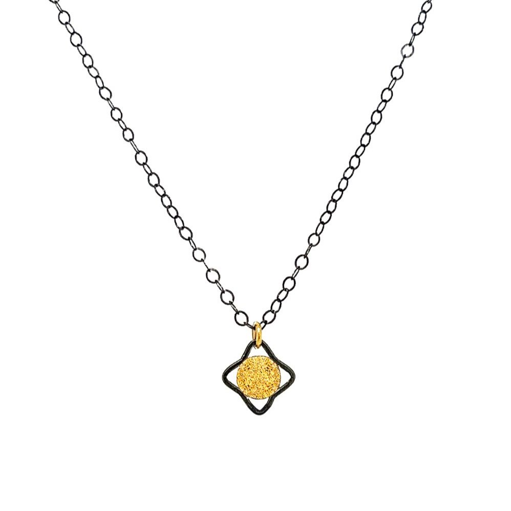 hand made pendant oxidized recycled silver and 18k gold sun necklace
