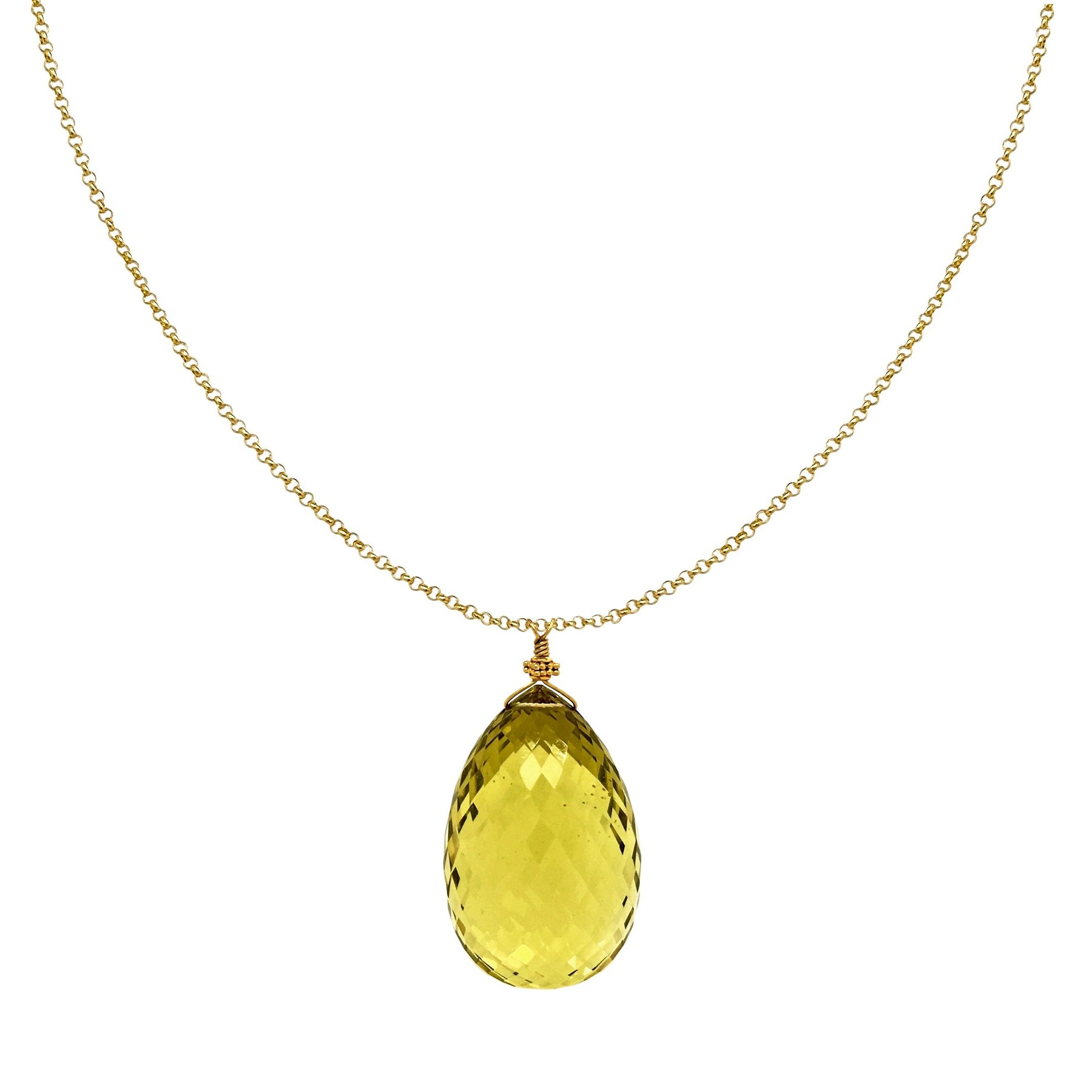 hand made large lemon quartz 18k rolo chain necklace