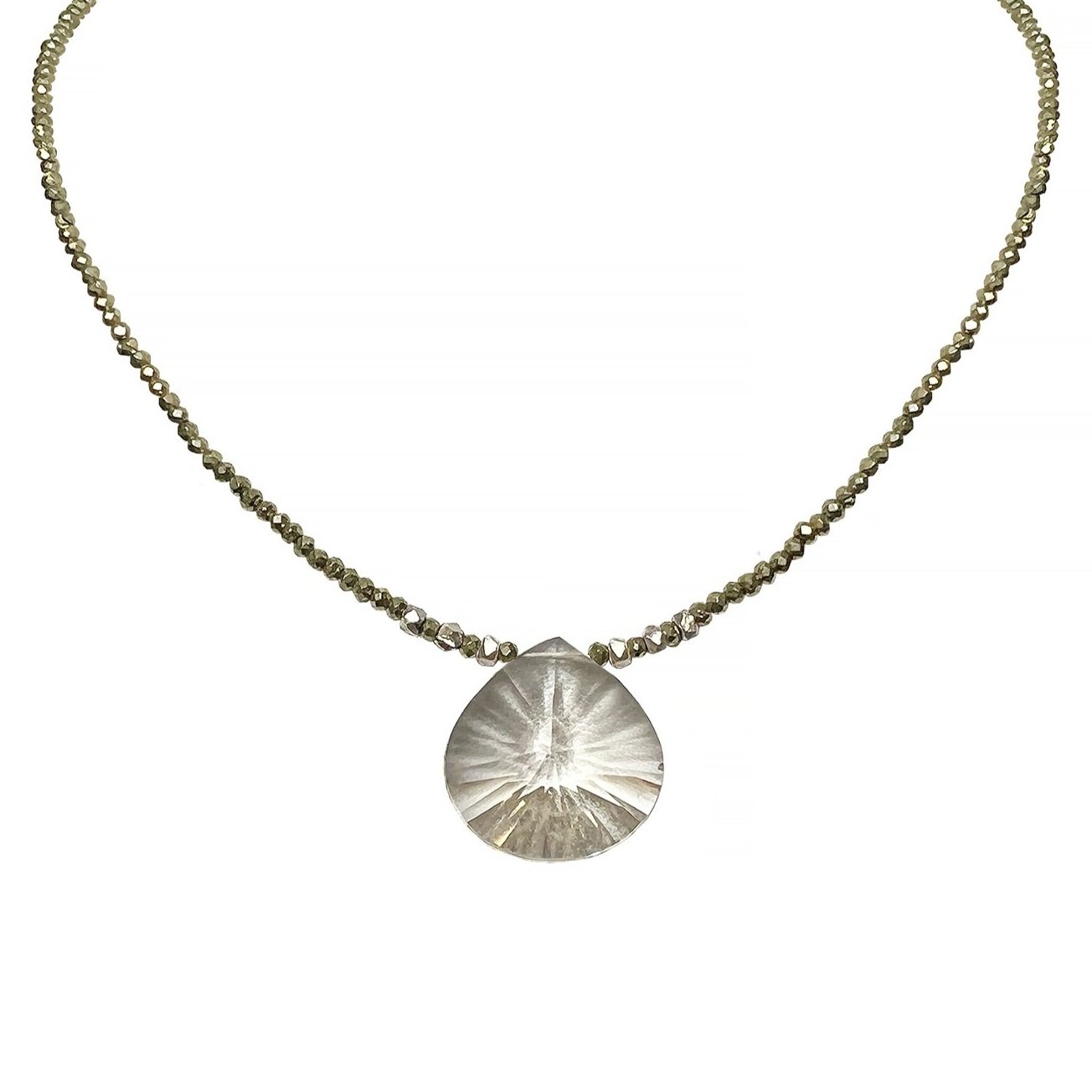 pyrite rondelles smoky quartz sterling silver necklace artisan made