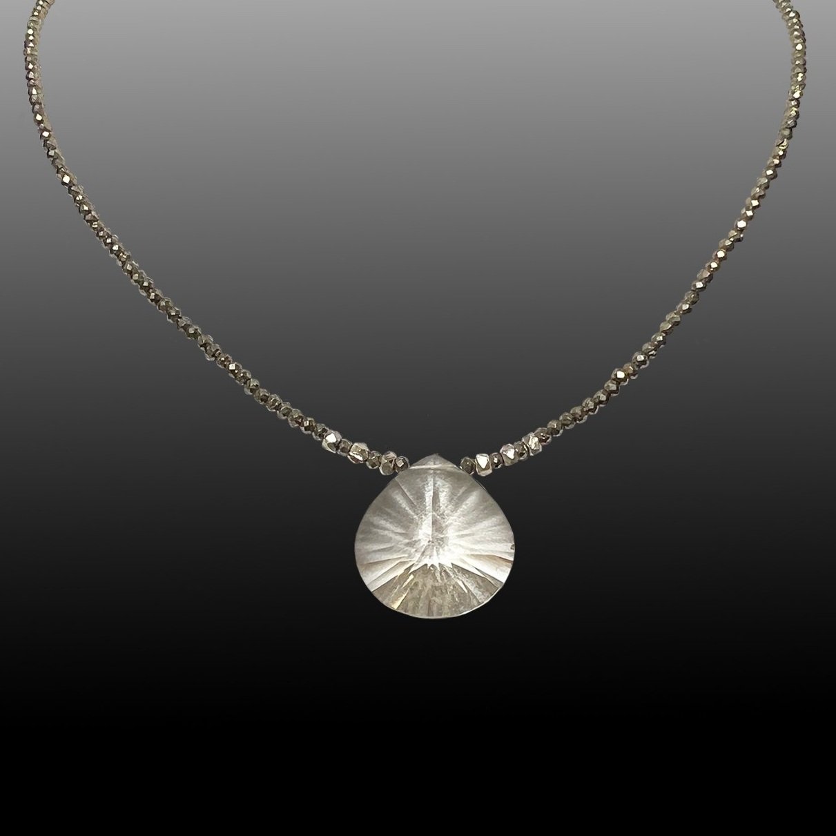 pyrite stone sterling silver convex heart briolette handmade necklace