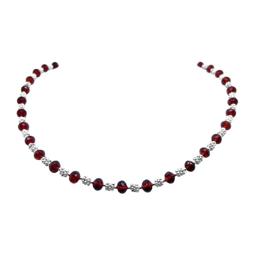 sterling silver and garnet oxblood gemstone necklace hand-fabricated