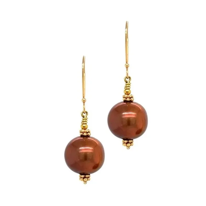 large bronze freshwater pearl 18K gold recycled granulated disc hand-fabricated