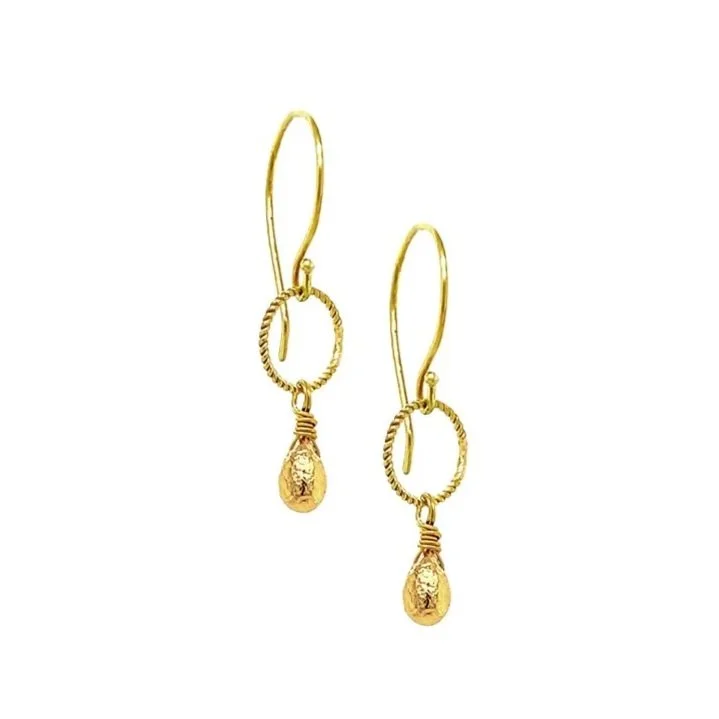 18K recycled yellow gold teardrop earrings artisan made