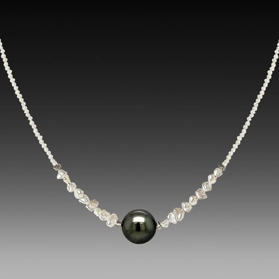 saltwater black Tahitian pearl gemstone silver handmade