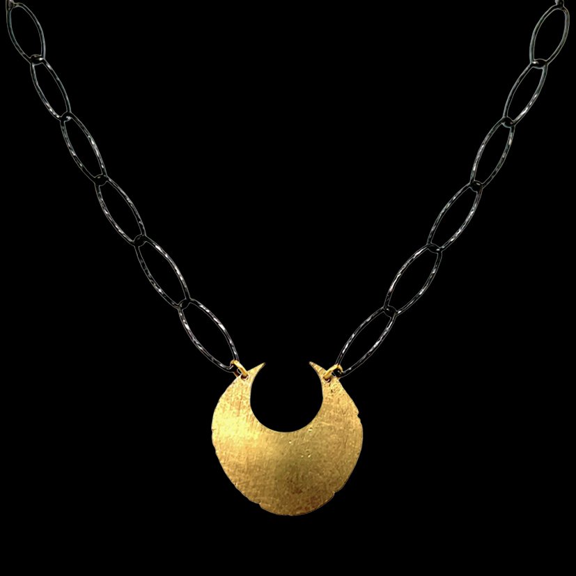 gold and silver goddess necklace handmade recycled gold