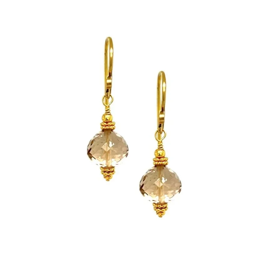 champagne citrine onion briolette 18K recycled gold earrings artisan made