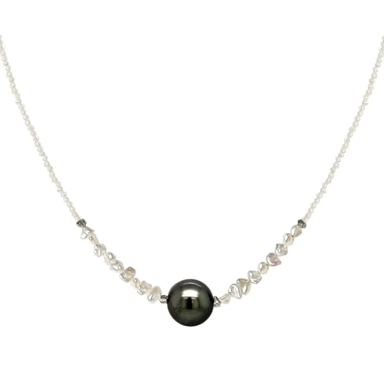 Tahitian black pearl Australian keishi pearl zircon necklace