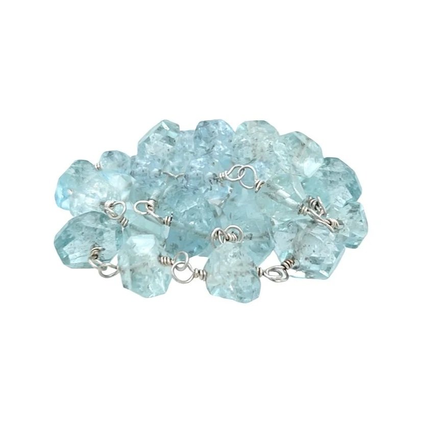 aquamarine gemstone primitive chunk silver necklace artisan made