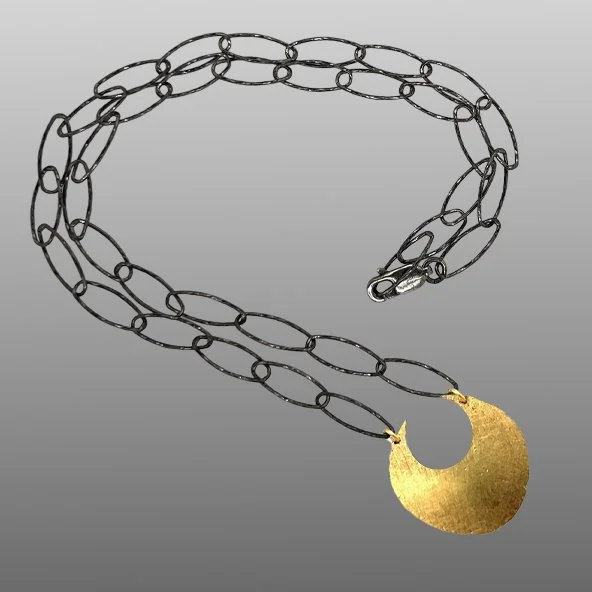 100% recycled gold 18K yellow gold and oxidized silver chain necklace artisan made