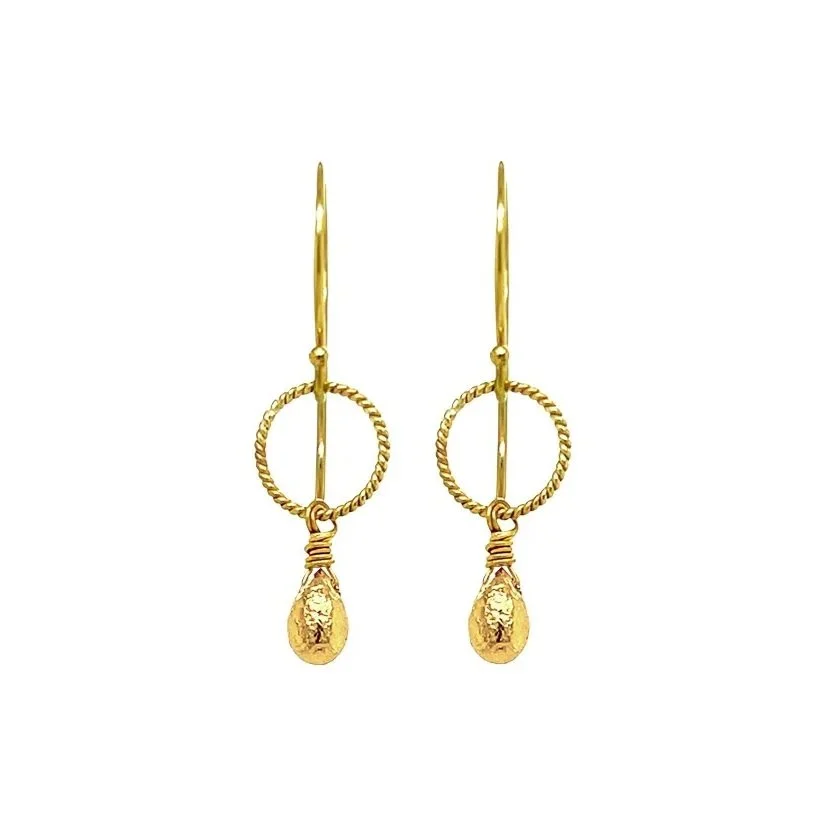 yellow gold textured teardrop twisted ring earrings hand-fabricated