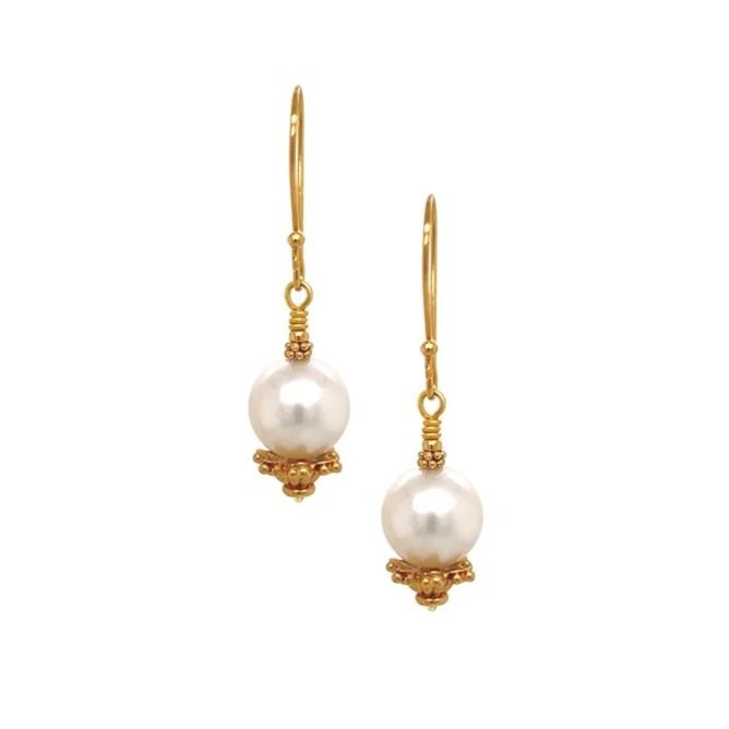 Australian South Sea 10mm white pearl and 18K gold earrings hand-made