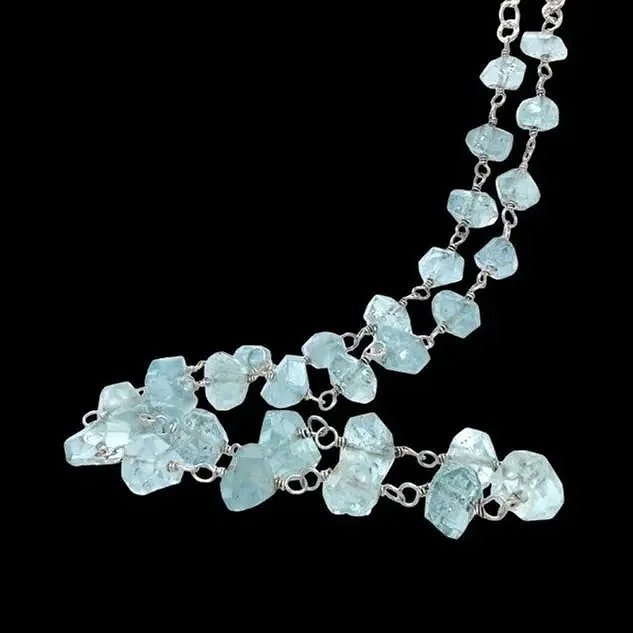 aquamarine chunk faceted stone silver necklace handmade