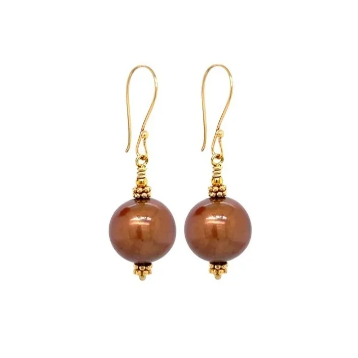 artisan made 18K yellow gold and bronze pearl earrings
